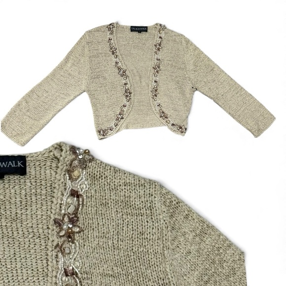 Talk of the Walk Sweaters - VTG Y2K Talk The Walk NWT Beaded Jewel Trim Cropped Knit Cardigan Sz L Ethereal